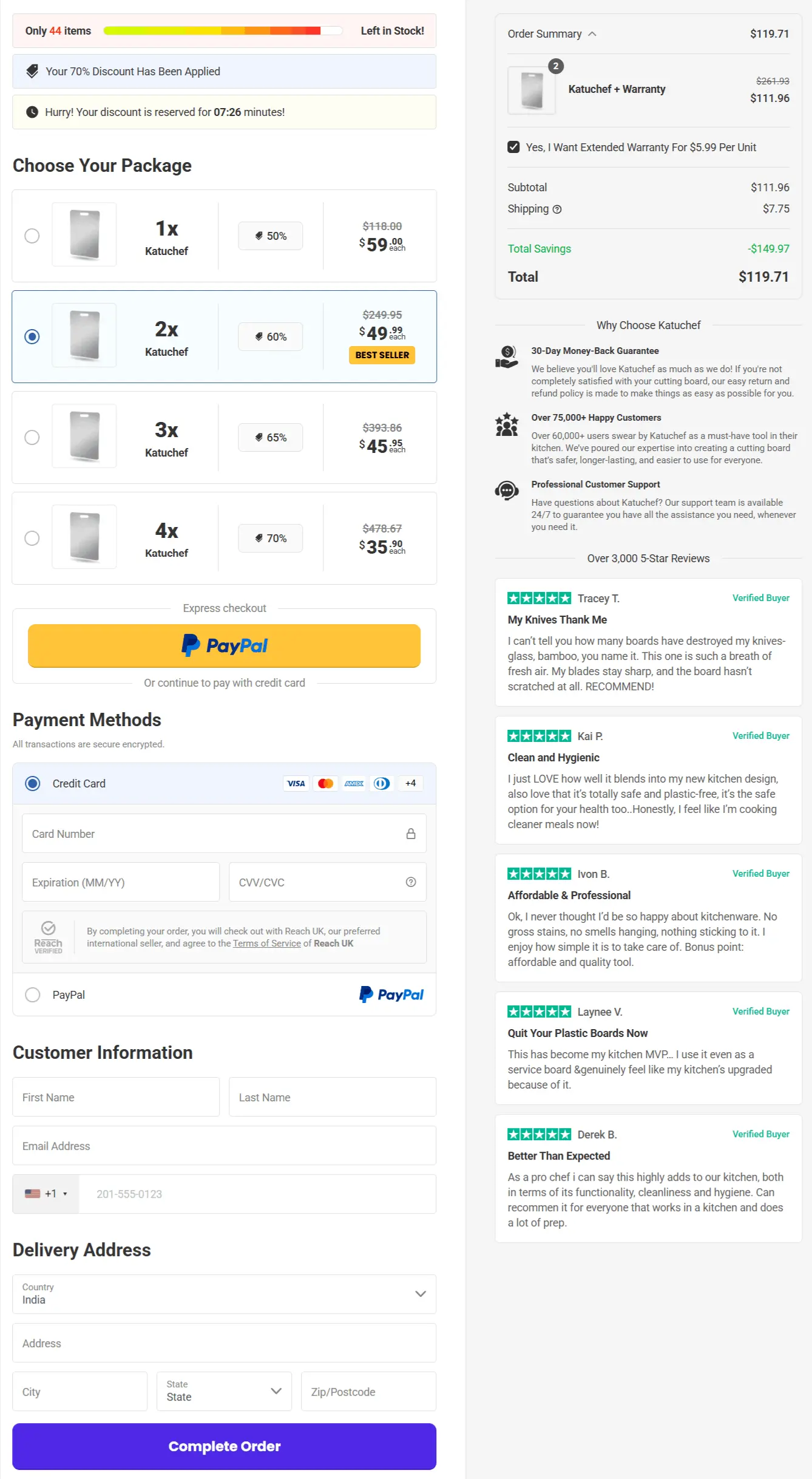 KatuChef Cutting Board secure checkout page